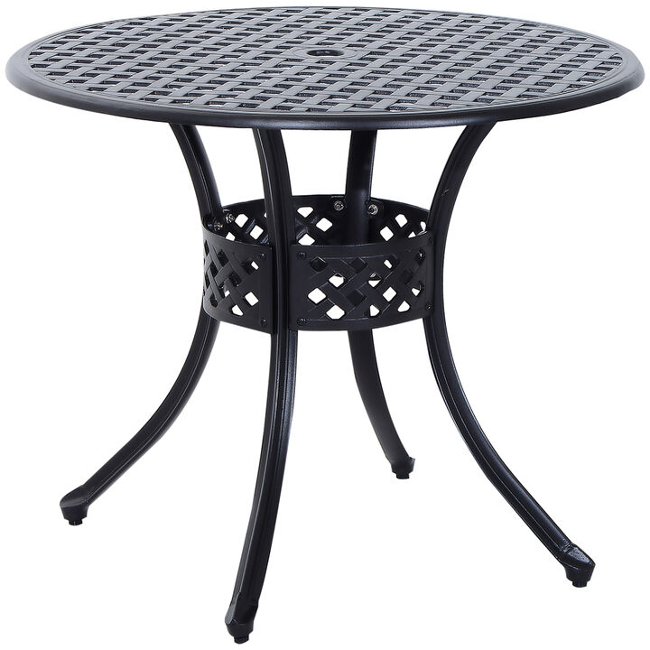 Outsunny 33" Patio Dining Table Round Cast Aluminium Outdoor Bistro Table with Umbrella Hole - Black