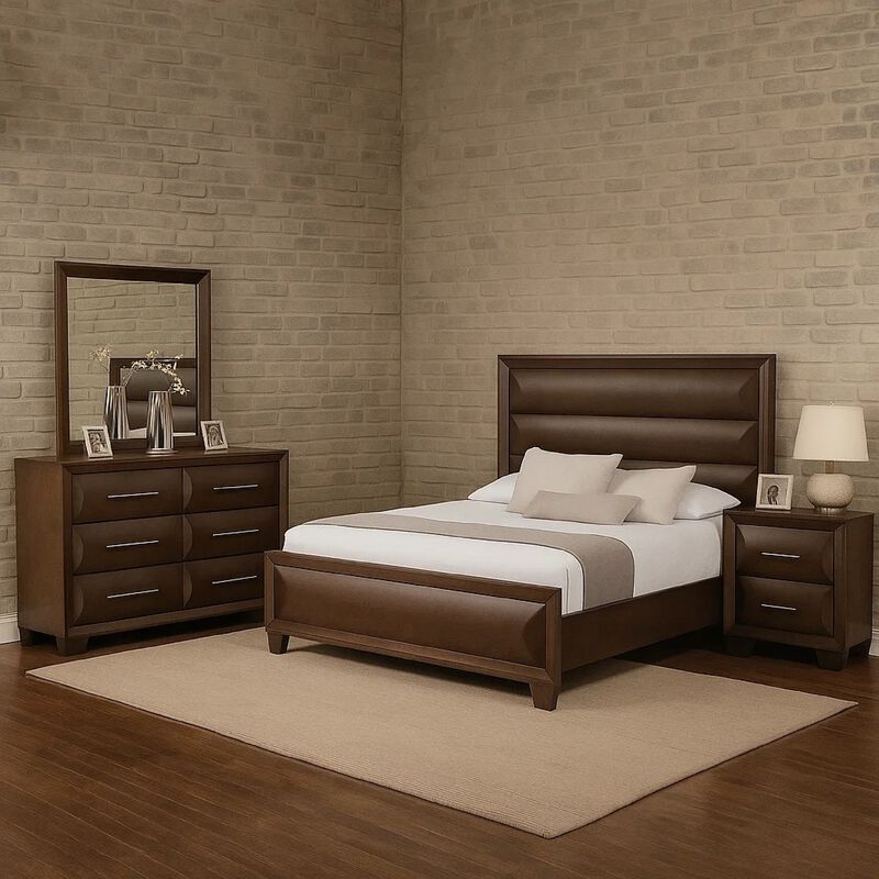 Nitz 4pc Queen Bedroom Set, Sculpted Headboard, Espresso Brown image number 6
