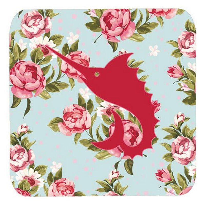 Caroline's Treasures BB1097-RS-BU-FC Fish-Sword Fish Shabby Chic Blue Roses Foam Coasters (Set of 4), 3.5 H x 3.5 W, Multicolor