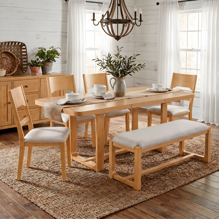 Merax Extendable Dining Table Set with 6 Seats, Solid Wood Construction, Padded Seating
