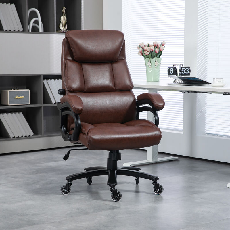 Vinsetto 400lbs Big and Tall Executive Office Chair with Heavy Duty Metal Base and Wheels, High Back PU Ergonomic Computer Desk Chair with thick padded, Dark Brown