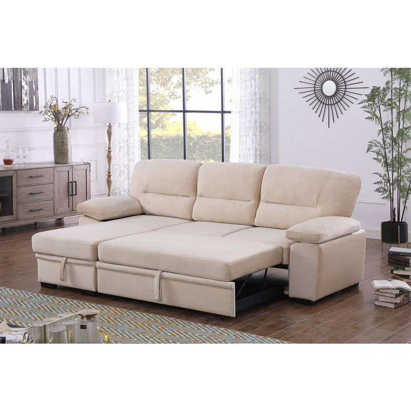 Lilola Home Kipling Beige Woven Fabric Reversible Sleeper Sectional Sofa Chaise