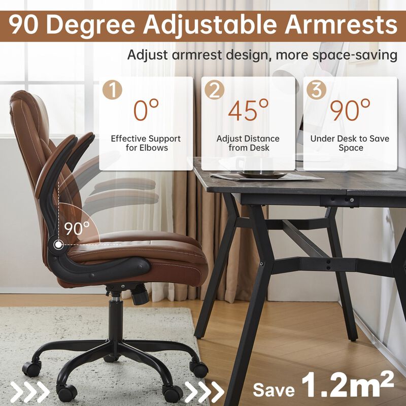Ergonomic Leather Office Chair with Flip-Up Armrests, Lumbar Support, Swivel & Rocking &ndash; Home Office Desk Chair image number 3