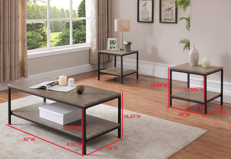 Kings Brand Furniture Helder 3-Piece Occasional Table Set, Black image number 2