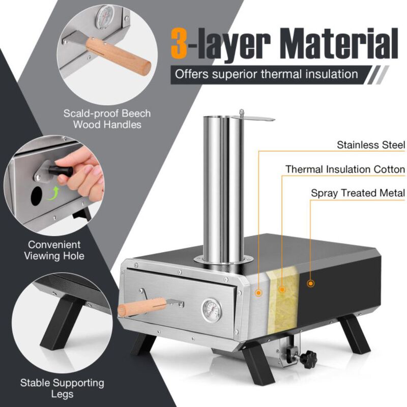Hivvago Outdoor Pizza Oven Portable Wood Pellet Pizza Stove with 12 Inch Round Rotatable Pizza Stone