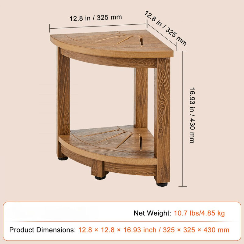 Corner Shower Stool with Storage Shelf, Faux Wood Grain Water Resistant Bench-Brown image number 2