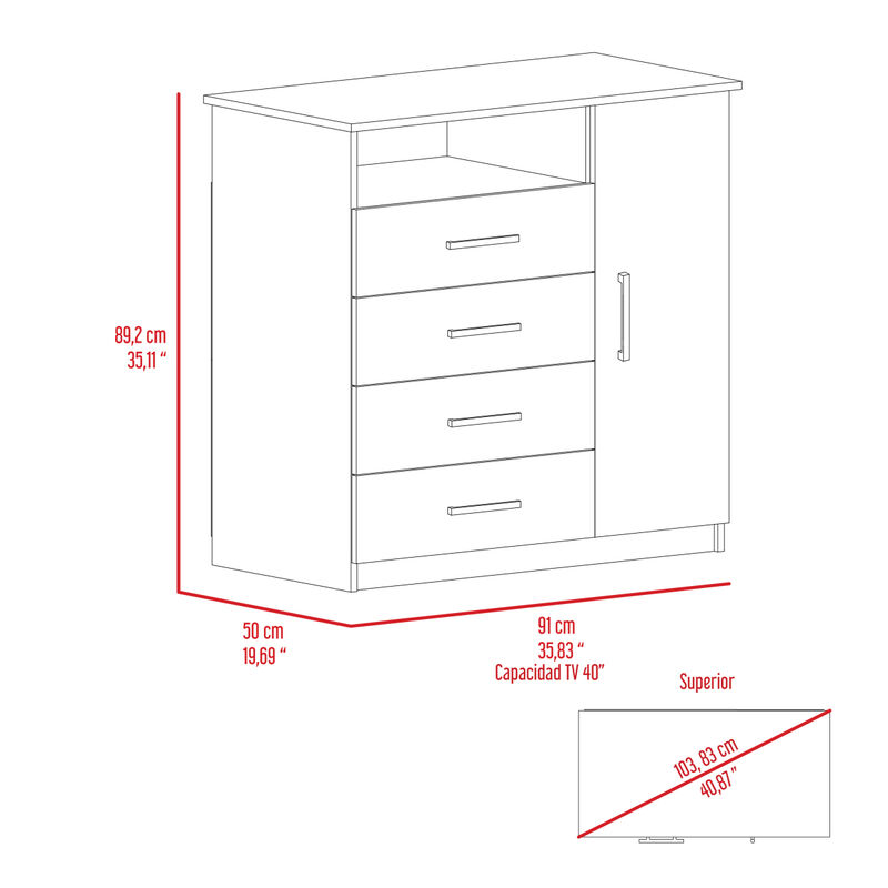 Baylon 4-Drawer 1-Shelf Dresser Smokey Oak and White