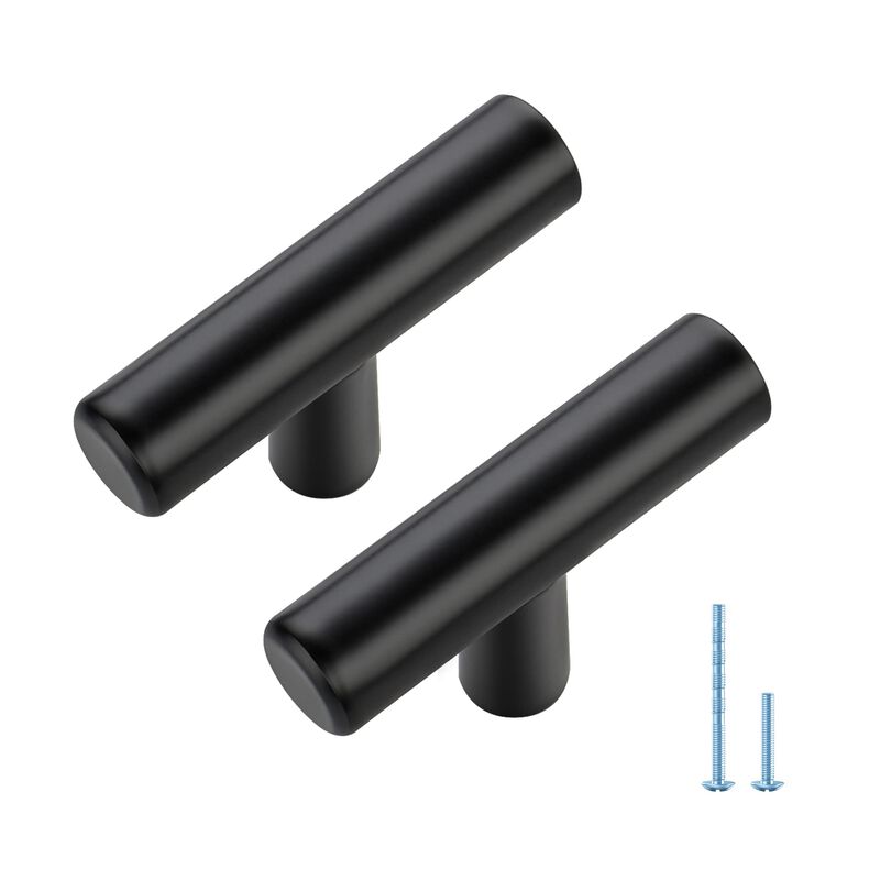 5 Pack 2 Inch Length Kitchen Cabinet Handles with Single Hole Matte Black Cabinet Pulls Stainless Steel Drawer Pulls,Cabinet Kno