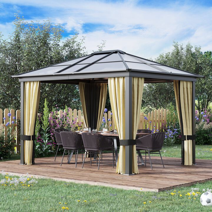 Elegant Outdoor Retreat: 12'x10' Hardtop Gazebo with Curtains