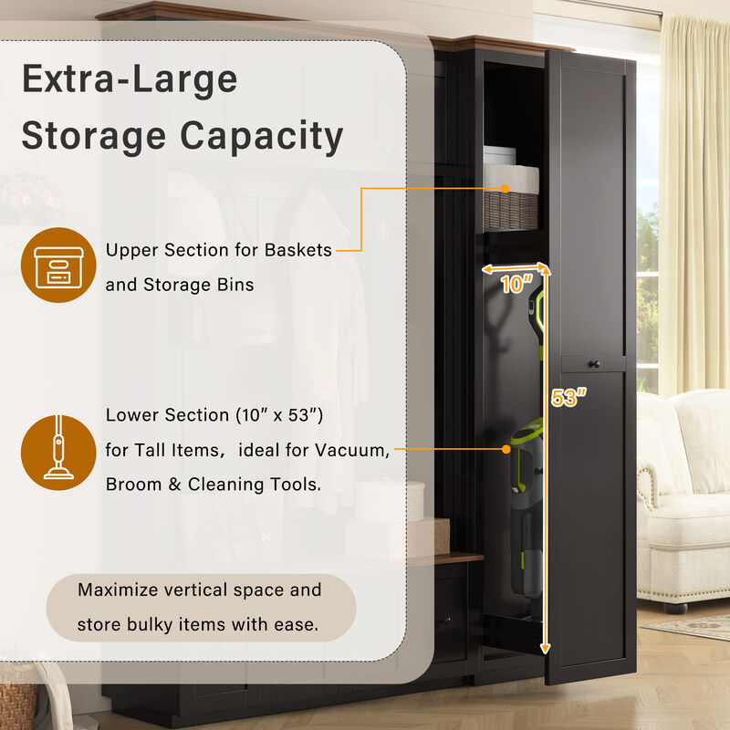 Merax Farmhouse Hall Tree with 2 Top Cabinets, 4 Drawers, Extra-Large Side Storage image number 4