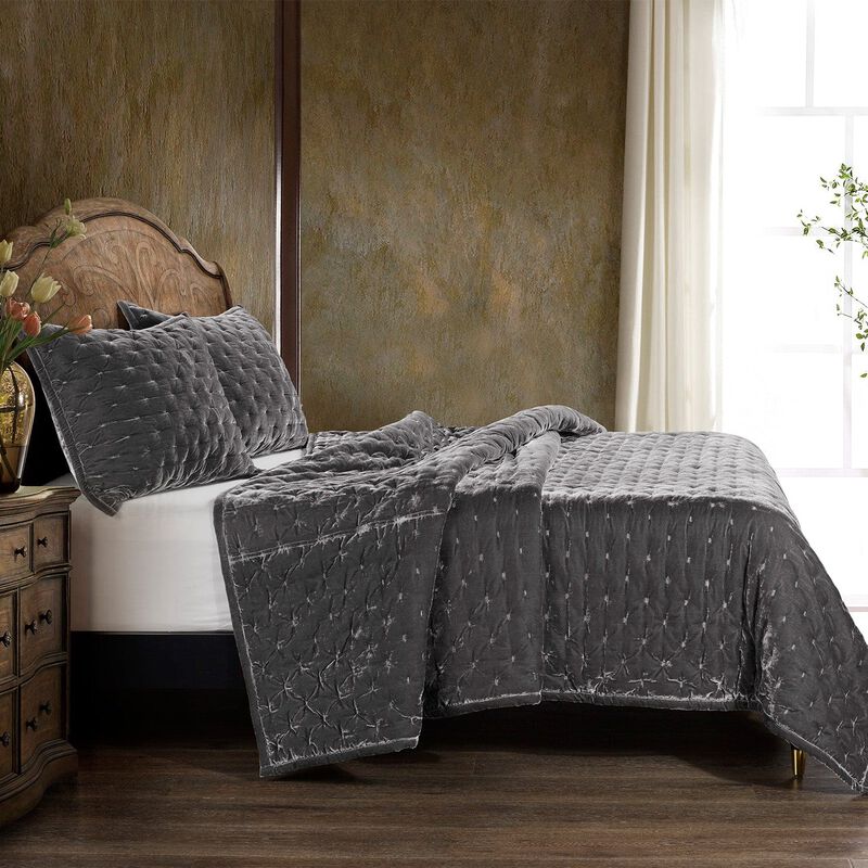 Stella Pintuck Slate Twin Quilt Set image number 2