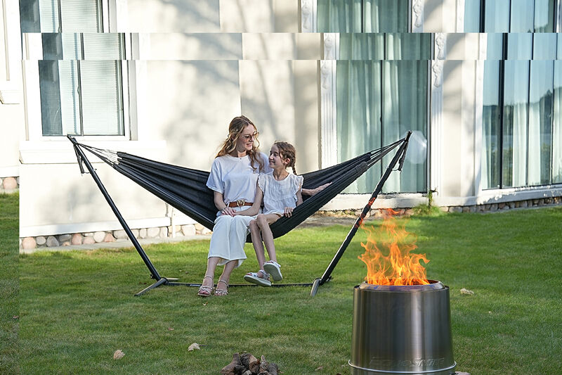 EchoSmile 5.9 in. Brushed Silver Stainless Steel Wood Outdoor Portable Tabletop Fire Pit