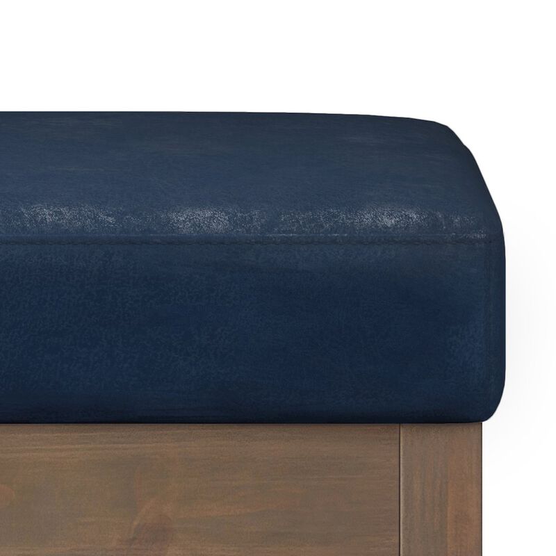 Simpli Home Milltown Solid Wood Footstool Small Ottoman Bench In Distressed Dark Blue