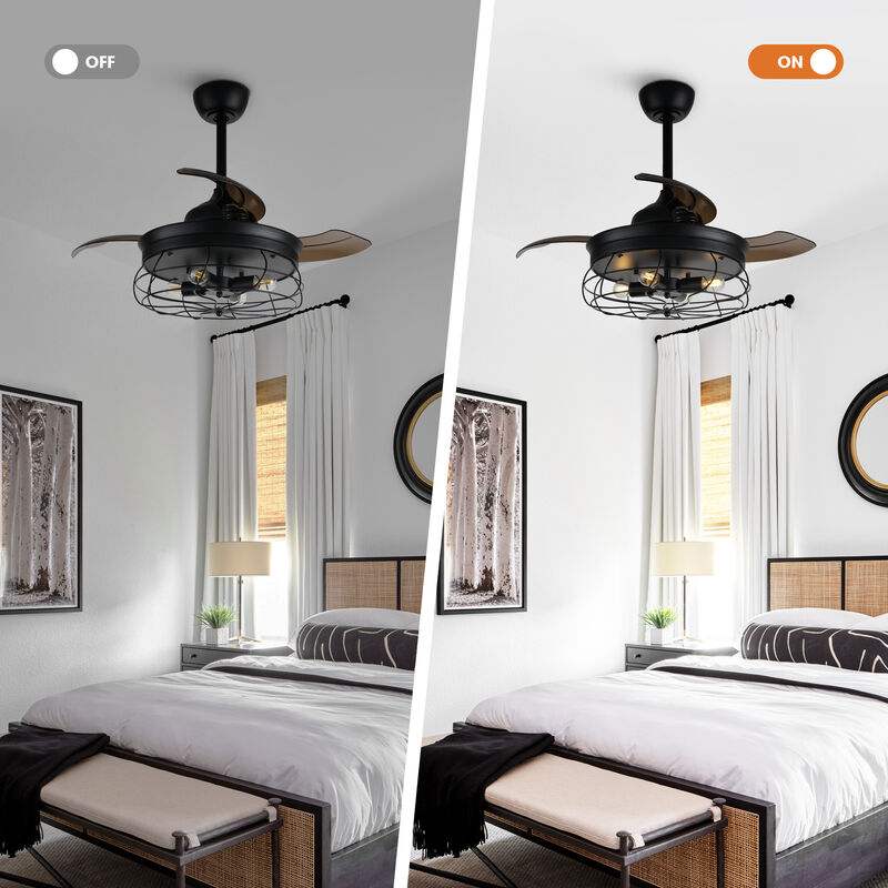 36 in. Retractable 3 Blades Ceiling Fan with Light Kit