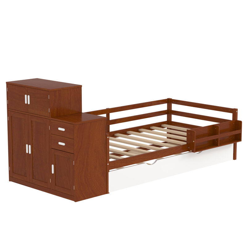 Merax Platform Bed with Sample Bookshelf and Movable Wardrobe
