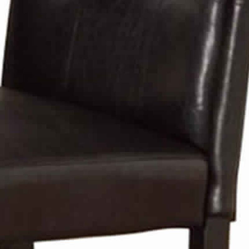 Faux Leather Dining Side Chair In Pine, Set Of 2, Dark Brown-Benzara