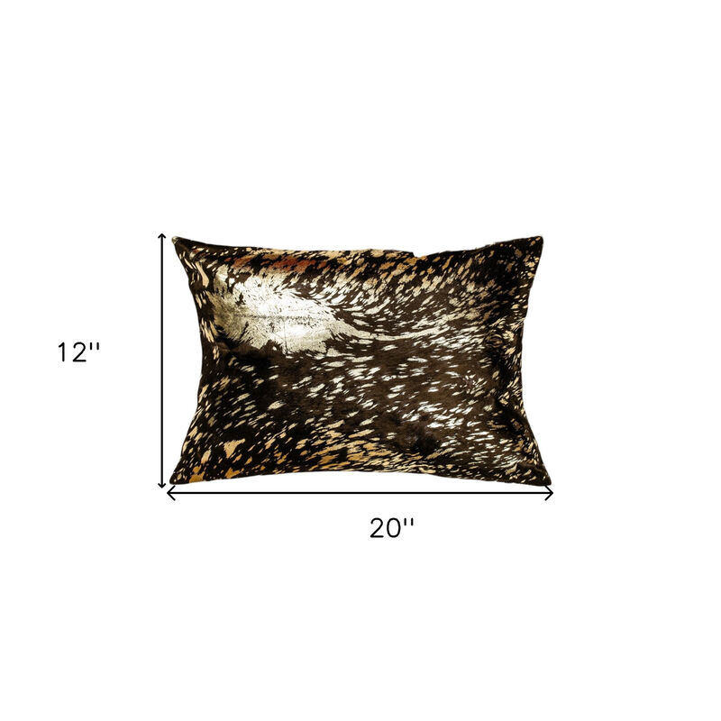 HomeRoots Set of Two 12" X 20" Chocolate and Gold Abstract Cowhide Lumbar Throw Pillows with Glitter image number 4