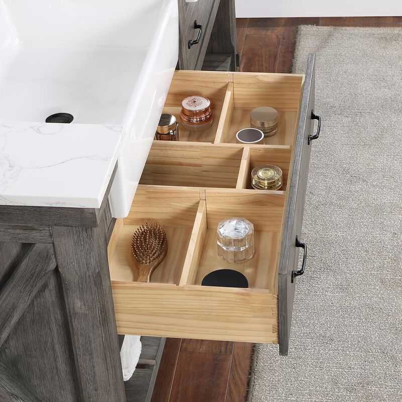 Vinnova Design Double Bath Vanity with Composite Stone Top, White Farmhouse Basin