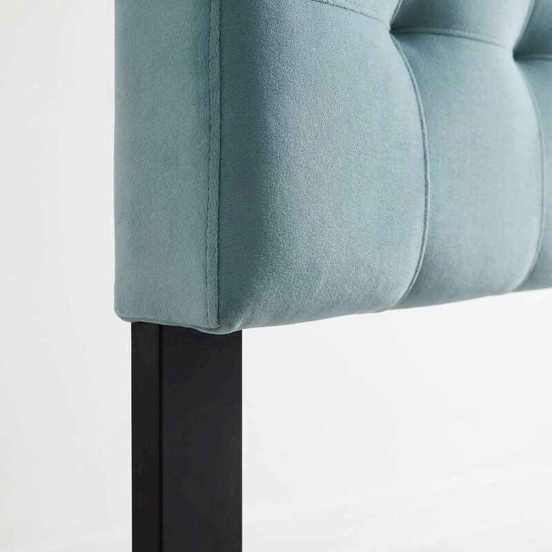 Blue Queen Biscuit Tufted Velvet Headboard Performance Fabric Upholstered image number 5