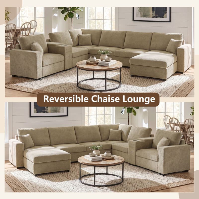 Guftem Modern 5‑Seat U‑Shaped Chenille Sectional Sofa image number 5