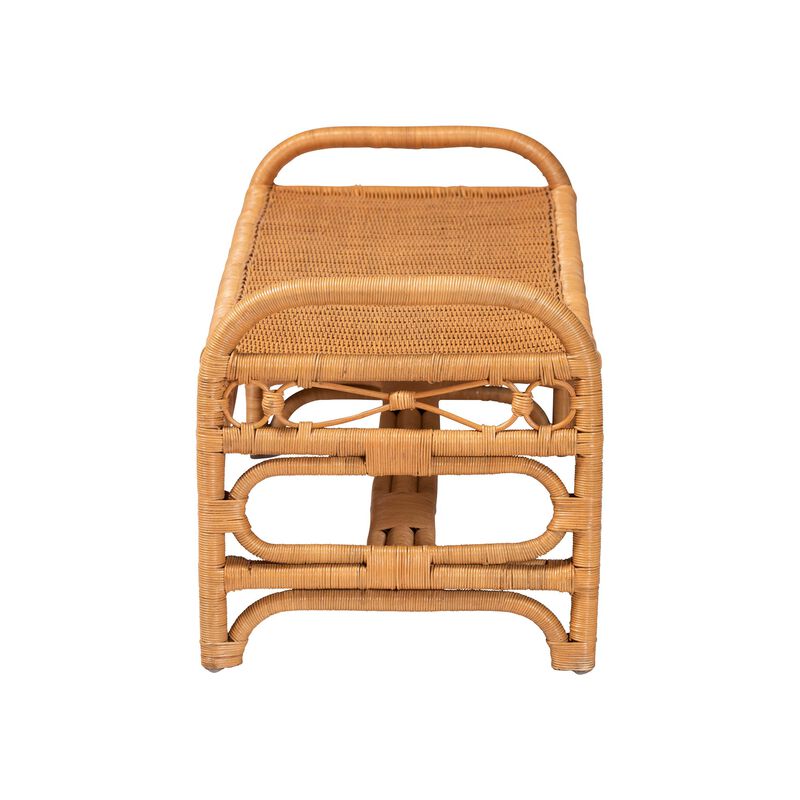 bali & pari Ayala Natural Rattan Accent Bench - Handwoven Wicker Accent Seating with Decorative Apron and Integrated Handles for Living Room, Bedroom, Or Entryway image number 2