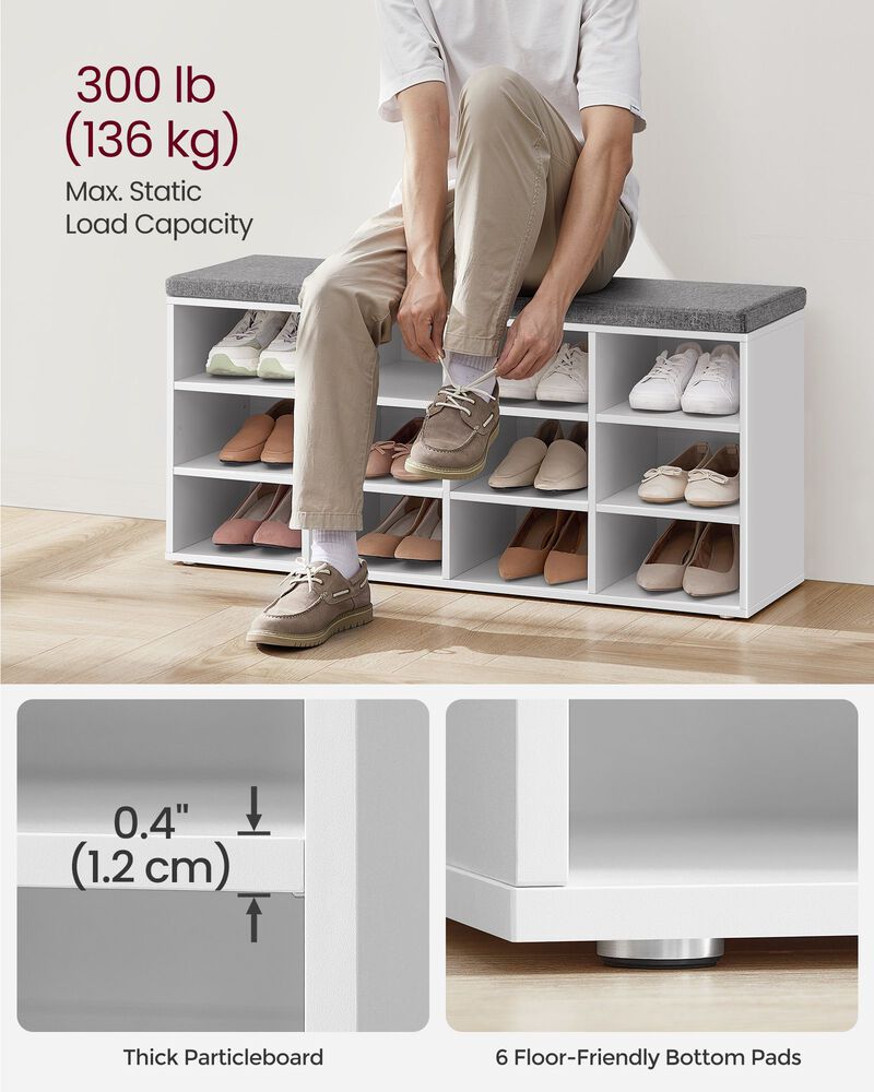 Cubbie Shoe Cabinet Storage Bench with Cushion & Adjustable Shelves - Entryway Organizer