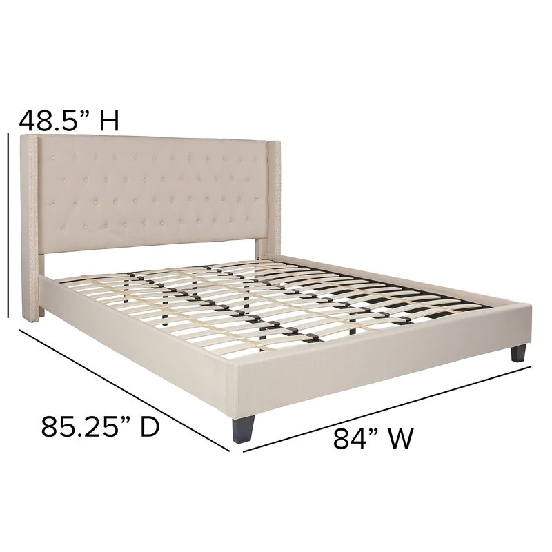 Flash Furniture Riverdale King Size Tufted Upholstered Platform Bed in Beige Fabric