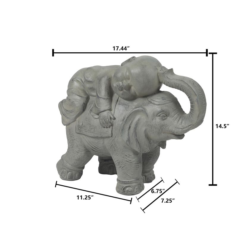 LuxenHome Gray MgO Monk and Elephant Garden Statue