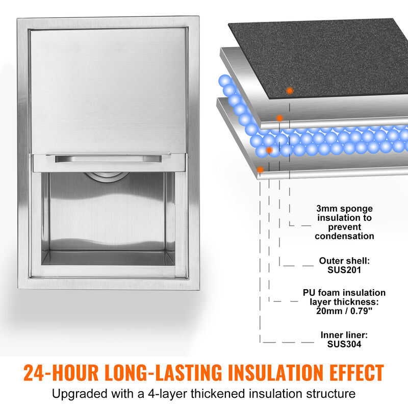 VEVOR 18"x12"x14.5" Drop in Ice Chest Ice Cooler Ice Bin Stainless Steel w/Cover image number 2