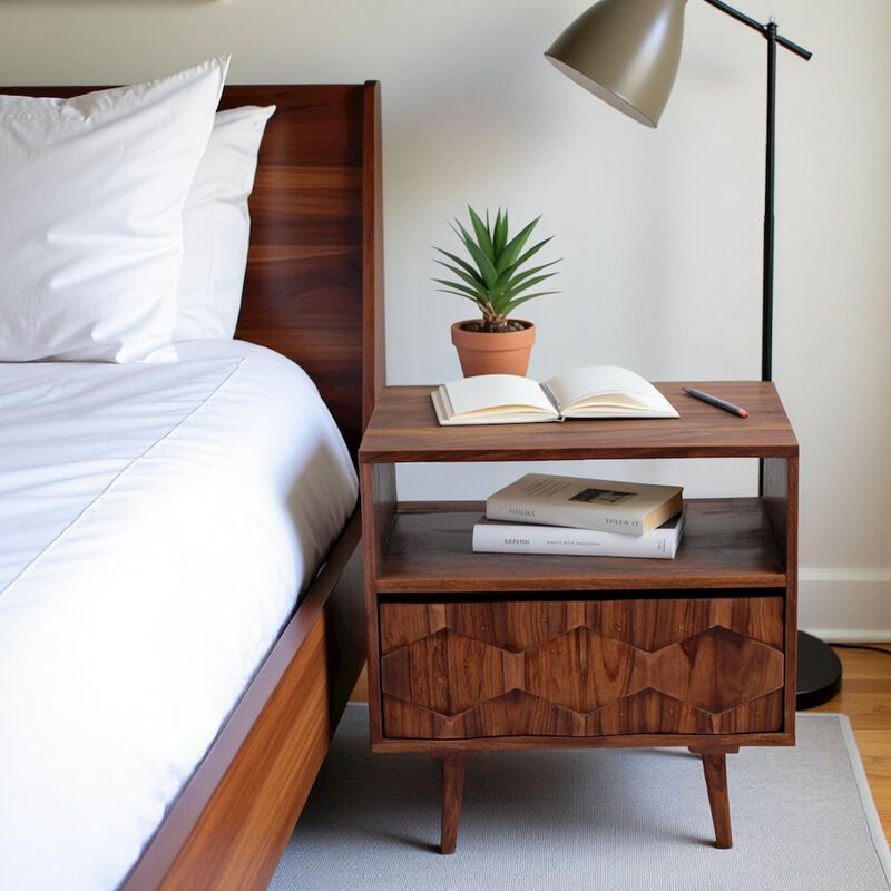 Starlight Canyon Home Brown Wooden Nightstand &ndash; Solid Sheesham Bedside Table with Drawer image number 6