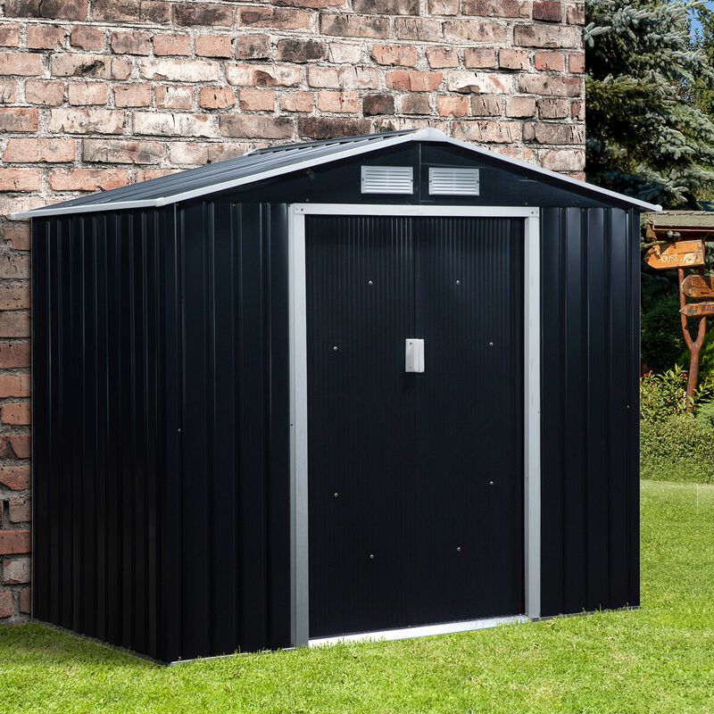 Outsunny 7' x 4' Outdoor Storage Shed, Garden Tool House with Foundation, 4 Vents and 2 Easy Sliding Doors for Backyard, Patio, Garage, Lawn, Dark Gray