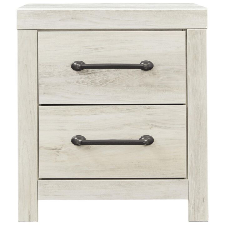Transitional Wooden Two Drawer Setup Nightstand with Bar Handles, White-Benzara