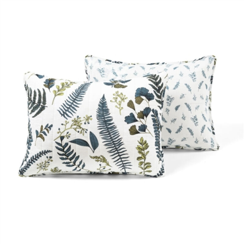 Reversible Cotton Lightweight Floral Fern Leaves 3 Piece Quilt Set