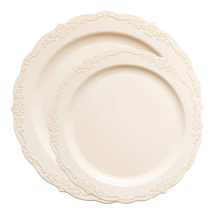 Ivory Vintage Round Plastic Dinnerware Value Set (120 Sets)