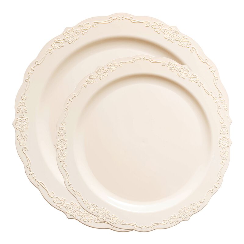 Ivory Vintage Round Plastic Dinnerware Value Set (120 Sets) image number 0