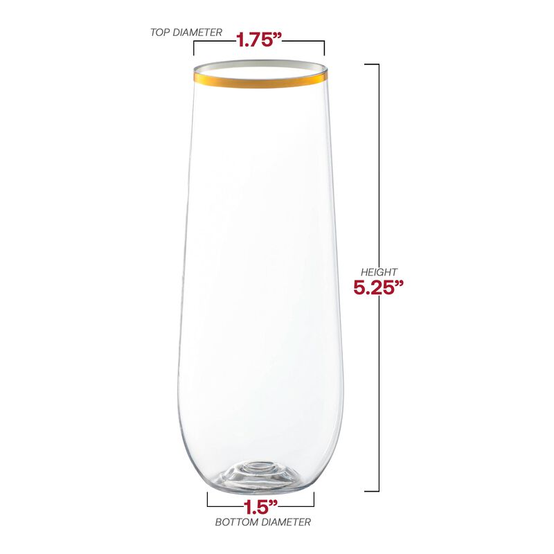 9 oz. Clear with Gold Stemless Plastic Champagne Flutes (64 Glasses) image number 3