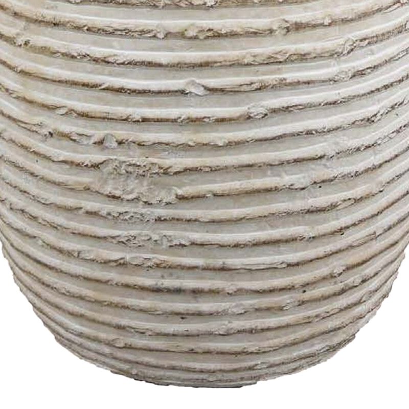 Lezlee Accent Planter, Beige Terracotta, Ridged Textured Urn, 13 Inch - Benzara