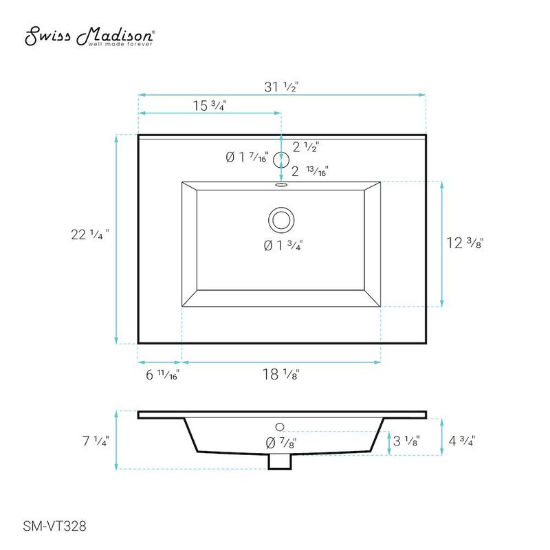 Voltaire 31 Vanity Top Sink with Single Faucet Hole image number 3
