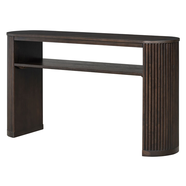 Merax Farmhouse Oval Ash Veneer Console Table with Fluted Legs & Open Lower Storage Shelf