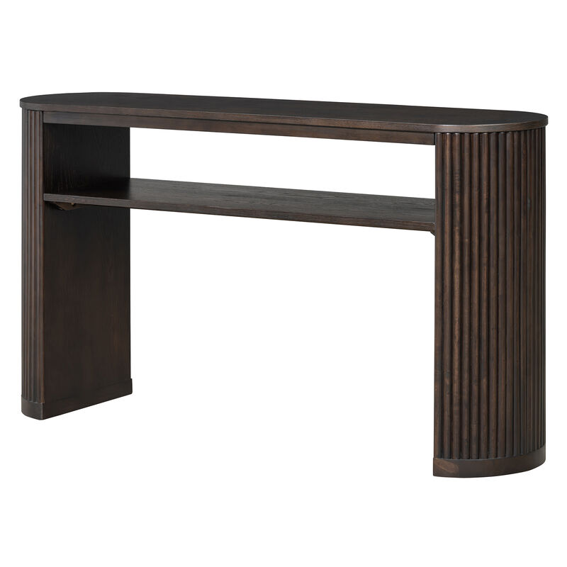 Merax Farmhouse Oval Ash Veneer Console Table with Fluted Legs & Open Lower Storage Shelf image number 0