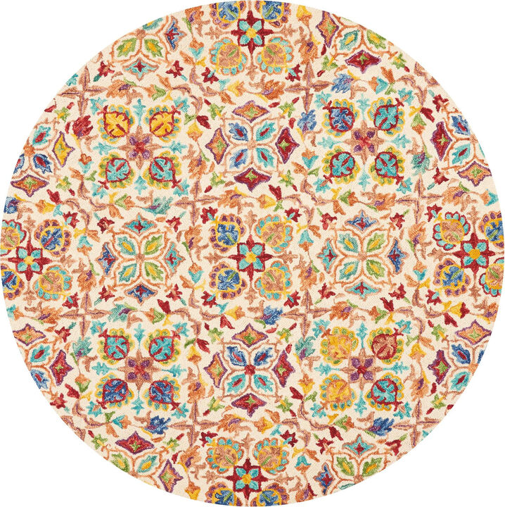HomeRoots Wool Floral Hand Tufted Round Rug