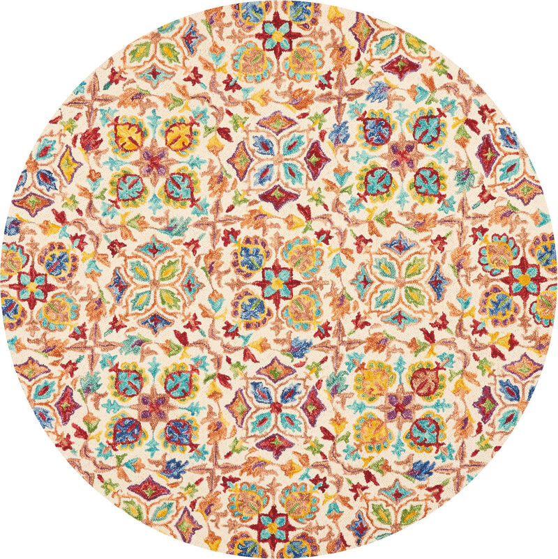 HomeRoots Wool Floral Hand Tufted Round Rug image number 0
