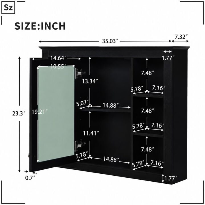 ELEMENT ACE 35 Inch Wall Mounted Medicine Cabinet with Mirror, Modern Bathroom Storage Cabinet with Adjustable Shelves, Towel Rod and Ample Storage Space