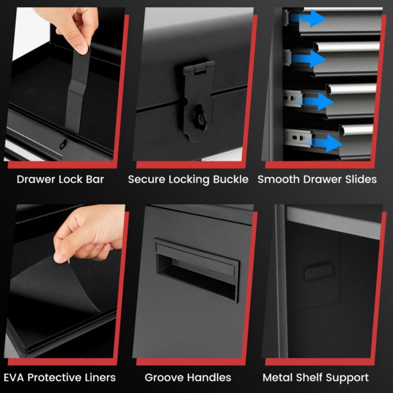 2-in-1 Rolling Tool Chest with 5 Lockable Sliding Drawers, Detachable Metal Tool Cabinet on Wheels image number 7