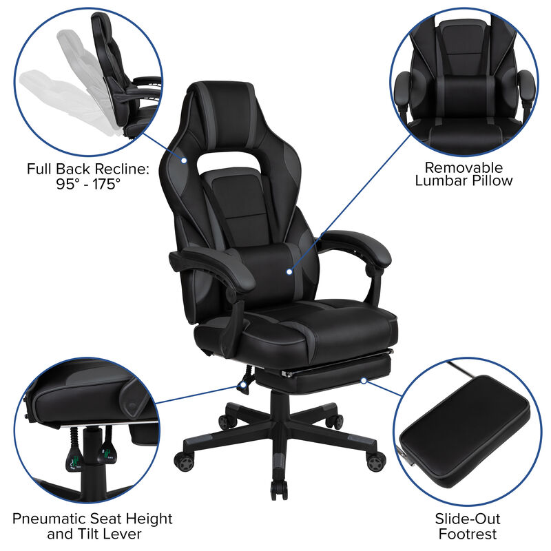 X40 Gaming Chair Racing Ergonomic Computer Chair with Fully Reclining Back/Arms, Slide-Out Footrest, Massaging Lumbar - / image number 4