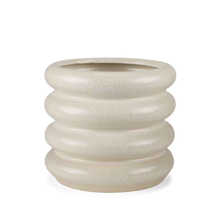 HomeRoots 12" Cream Cylinder Ceramic Table Vase