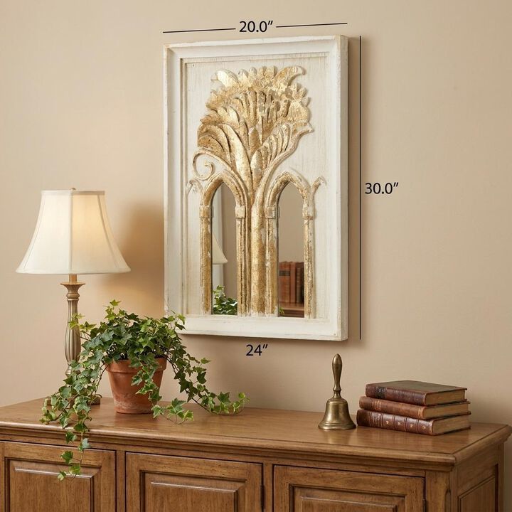 HomeRoots Set of Two 30" White and Gold Wood Framed Accent Mirrors