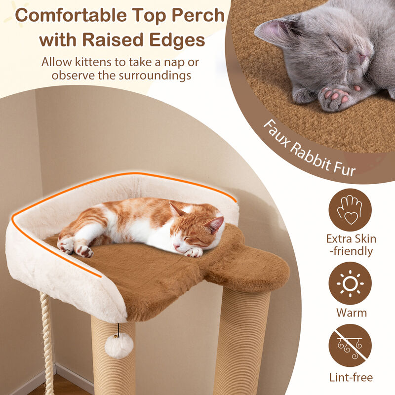 Modern Cat Tree for Indoor Cats with Plush Padded Perch and Dangling Ball