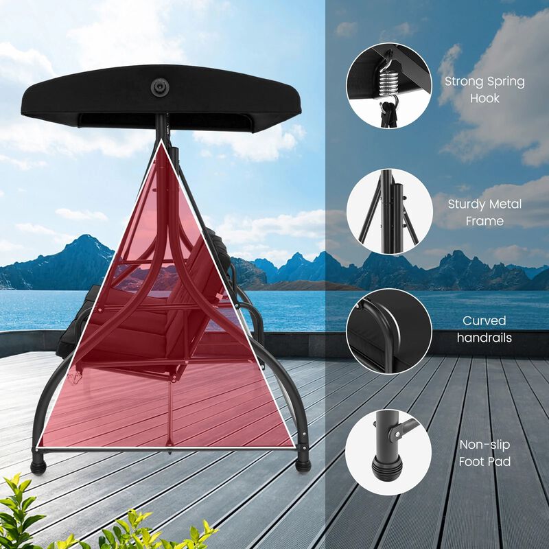 Mondawe 3 Seat Outdoor Converting Glider Porch Swing with Adjustable Canopy