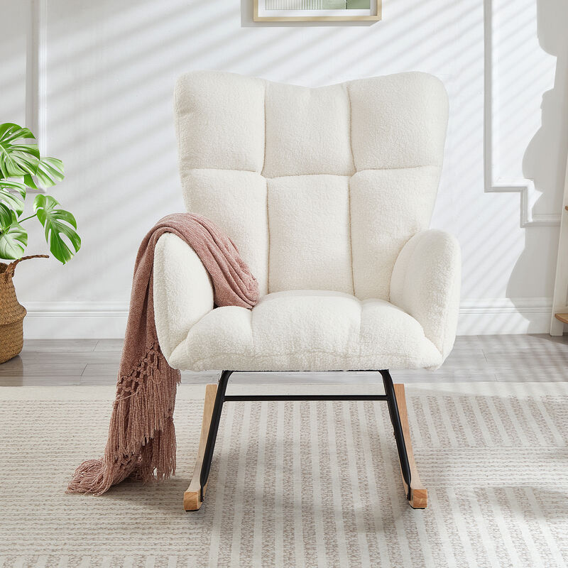 Merax Accent Chairs for Living Room Tufted Upholstered Teddy Fabric Glider Chair Rocking Chair image number 2